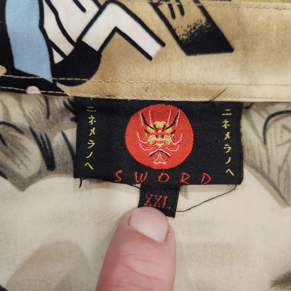Vintage Sword Samurai Hawaiian Shirt Mens XXL Japanese Floral Polyester Silk - Picture 5 of 10